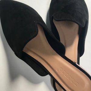 Black Faux Suede Pointy Loafer Mules